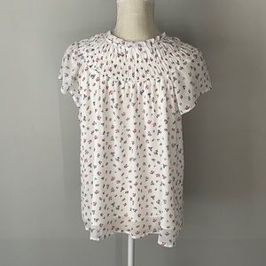 Loft High Neck Smocked Floral Blouse